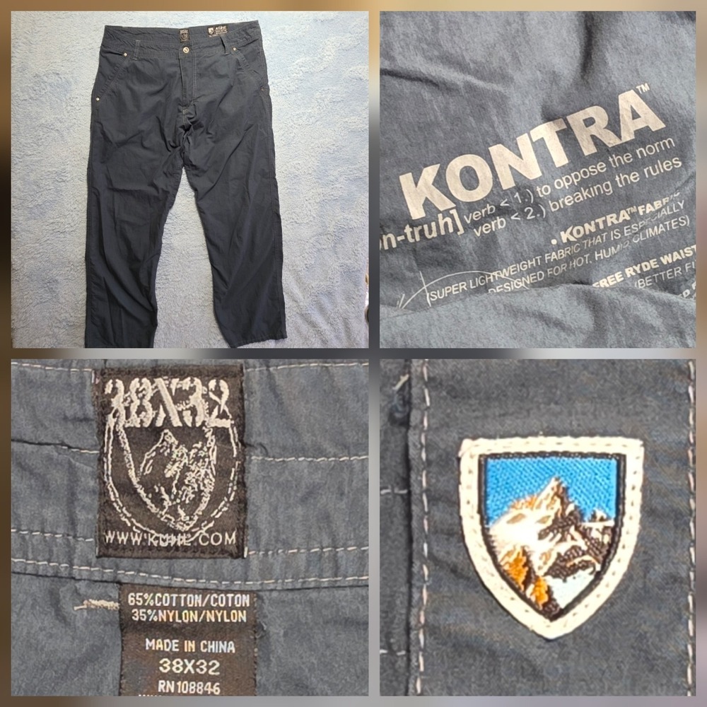 KUHL Kontra Mens Hiking Pants 38x32 Charcoal Lightweight Performance Outdoor